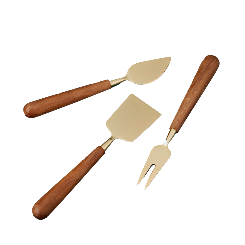 Gold and Wood Cheese Set