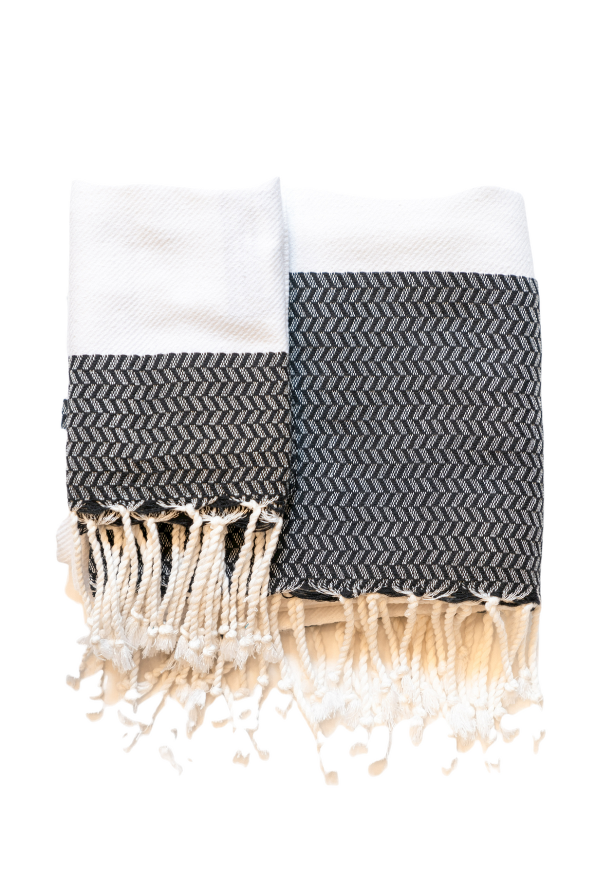 Hand-towel FOUTA: White with Charcoal stripe — Fouta Colors