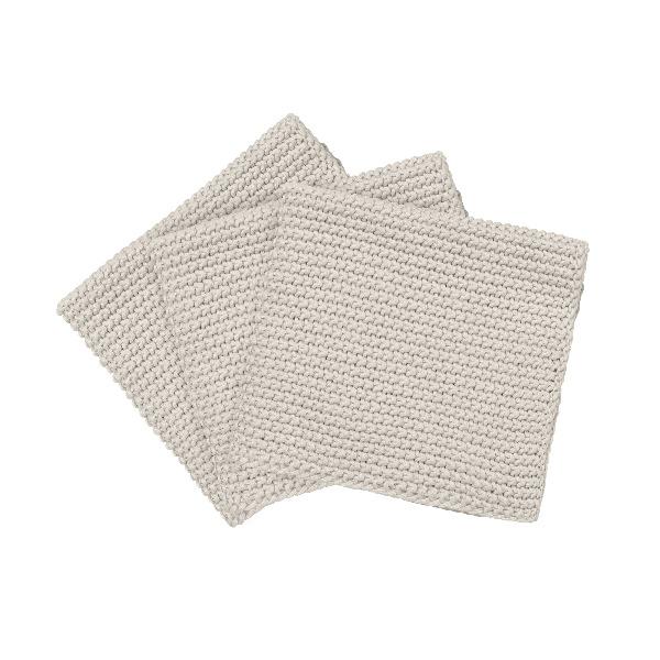 Set of 3 Knitted Cotton Dish Cloths in Moondust