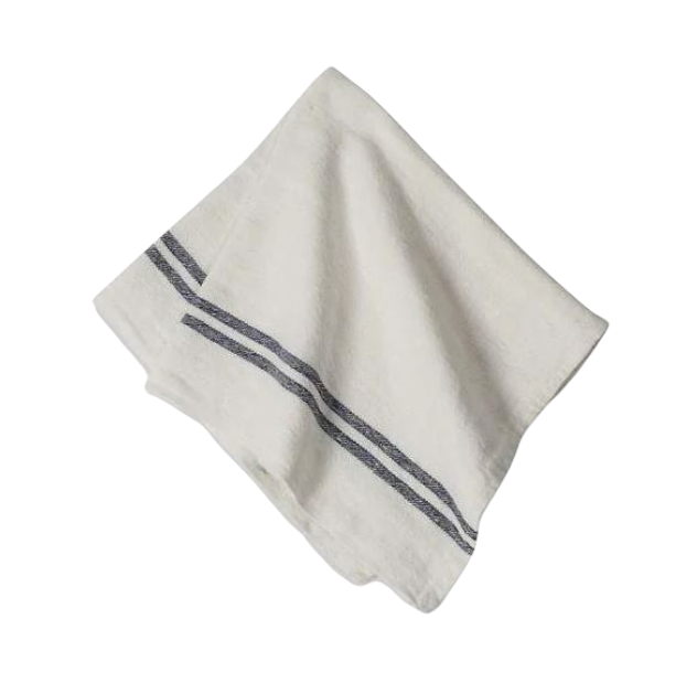Vintage Linen Napkin White + Navy Stripes