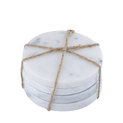 S/4 White Marble Circular Coasters