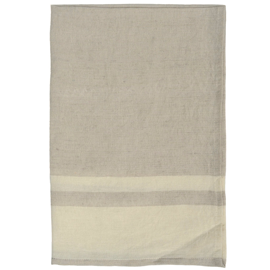 Striped Linen Tea Towel in Stone + Natural