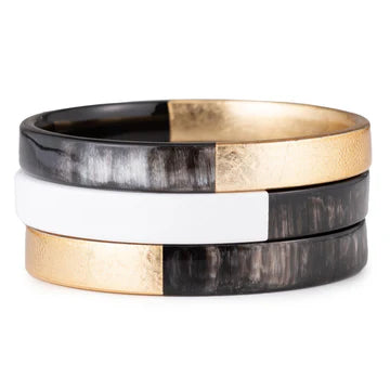 Horn Bangle Set w/ Gold/White Lacquer