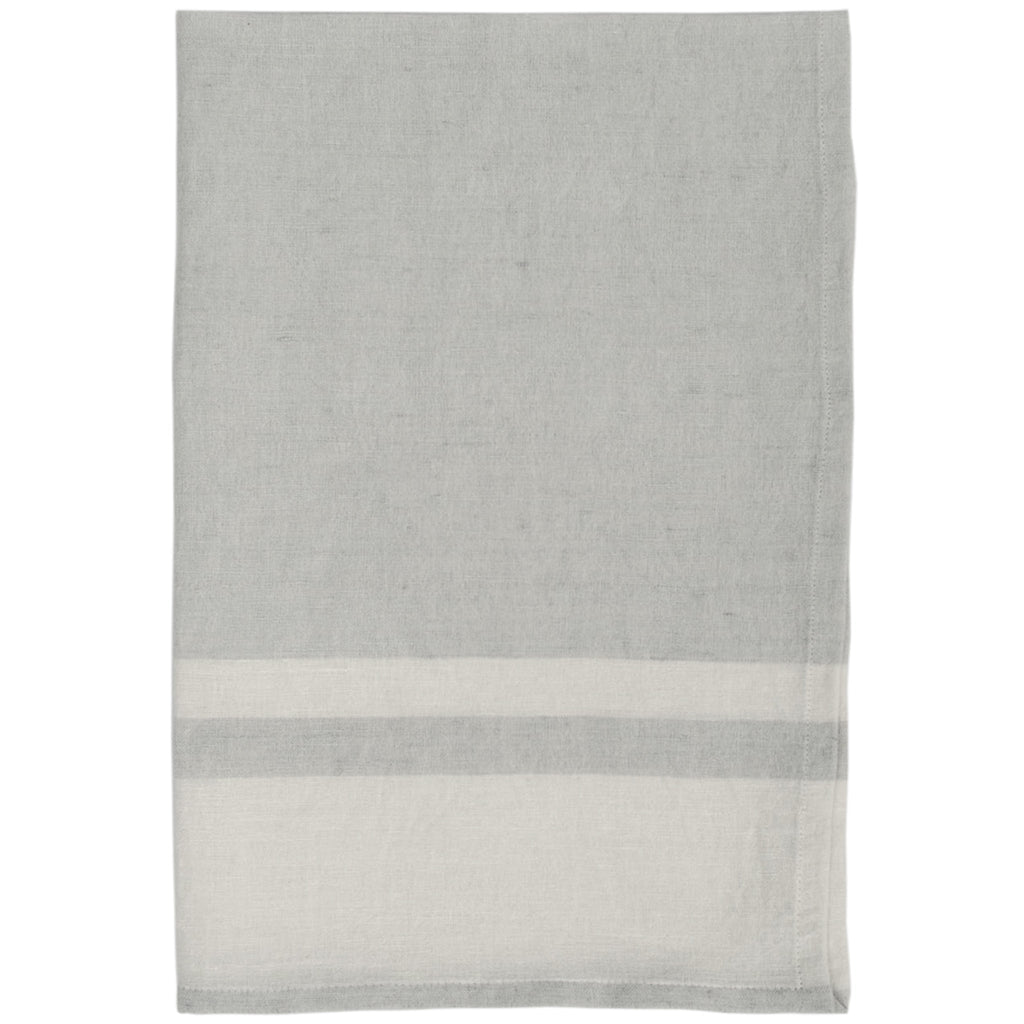 Washed Striped Linen Tea Towel in Stone + Grey