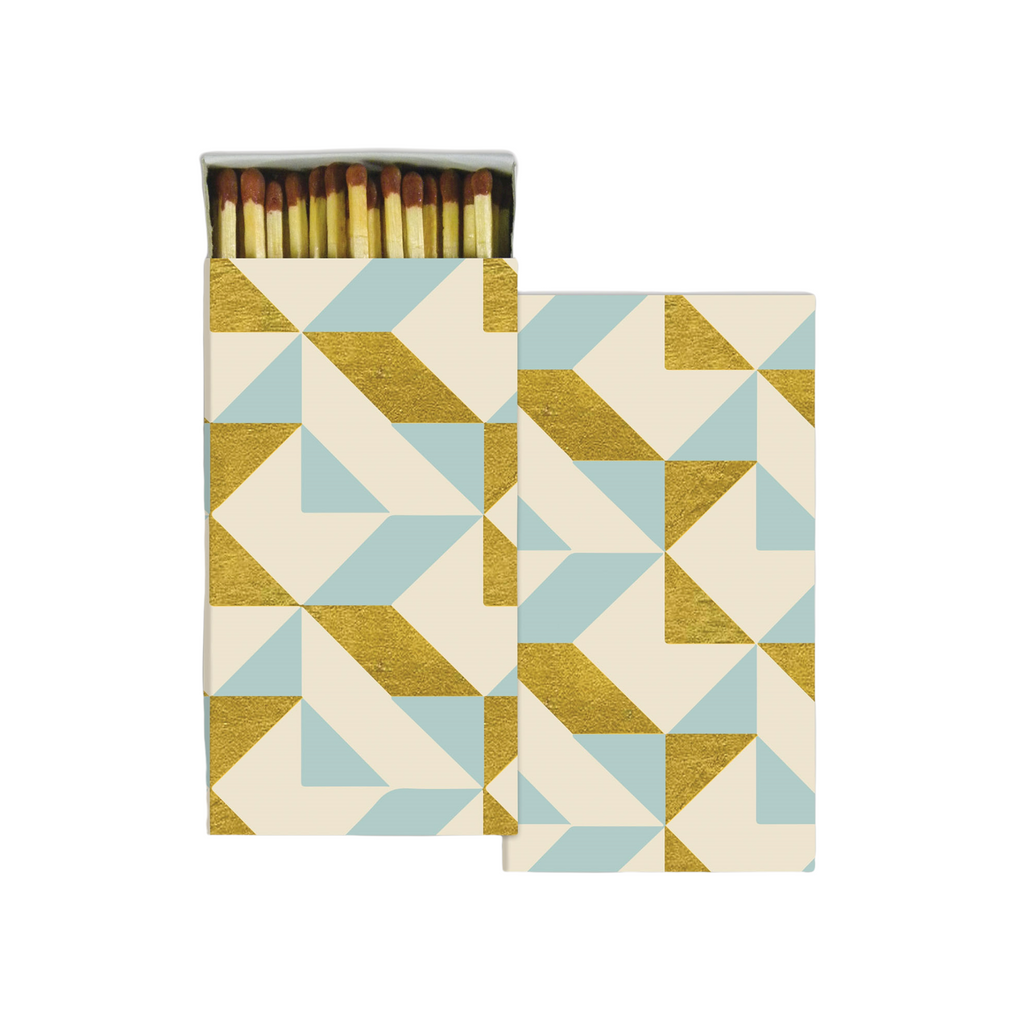 Blue + Gold Foiled Geometric Boxed Matches