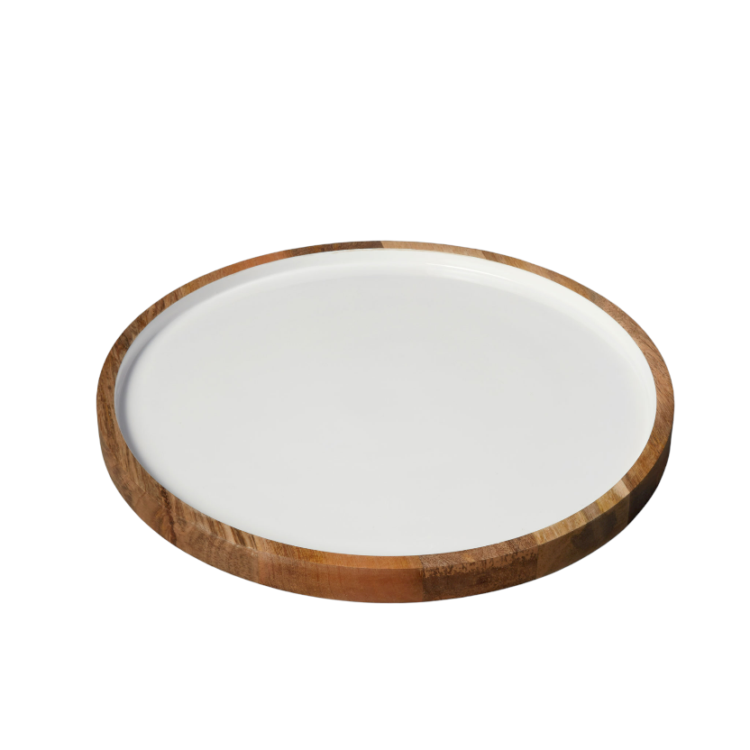 Mango Wood and White Enamel Serving Platter