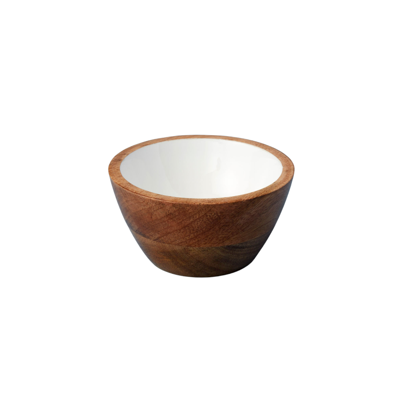 Mango Wood & White Enamel Bowls